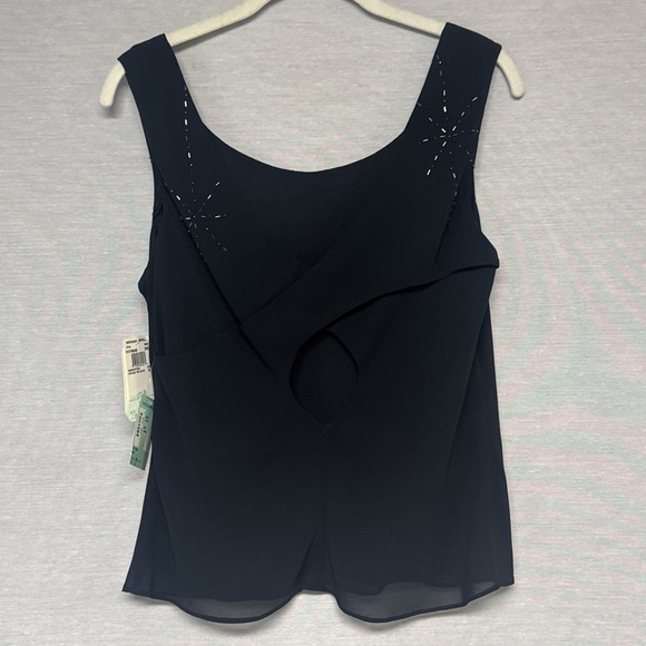 Adrianna Papell Size 10 Sequined Keyhole Tank Top NWT $138 Black Sheer - Picture 2 of 6